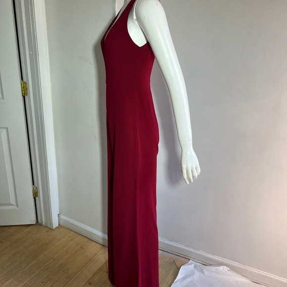 Alice + Olivia Lina Deep V-Neck Sleeveless Wide Leg Red Crepe Jumpsuit Sz Small - Picture 3 of 11
